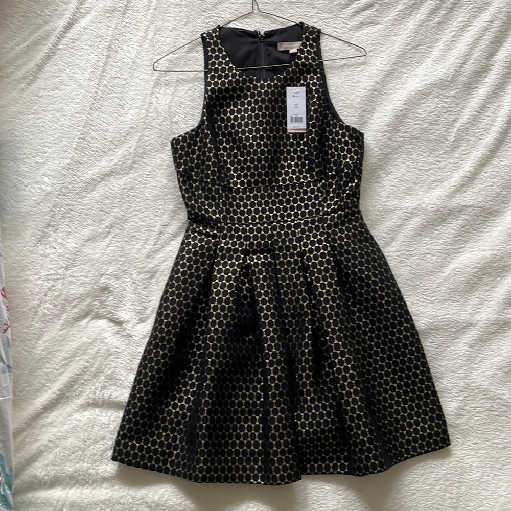 Black & Gold Banana Republic pleated Petite Collection sleeveless cocktail dress
